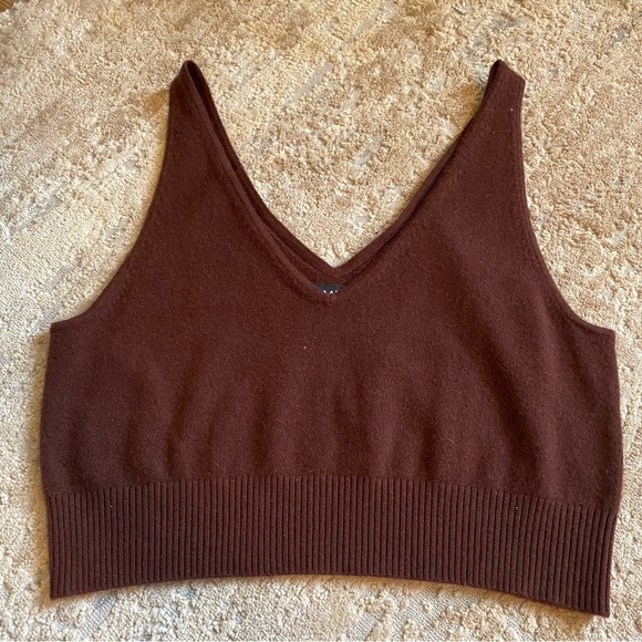 NAADAM Walnut Brown Cashmere Cropped Knit Sleeveless Sweater Tank: XL - Picture 2 of 6